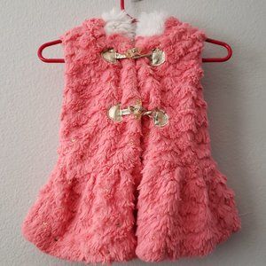 Little Lass Faux Fur Hooded Pink Vest  18 Months